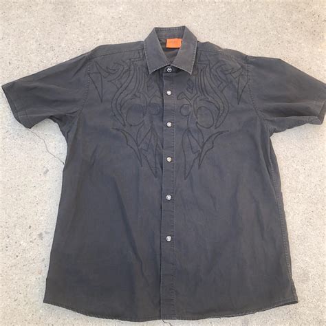 Versace Dolm Italy Color Black Button Shirt (Size Large) (XXXL .